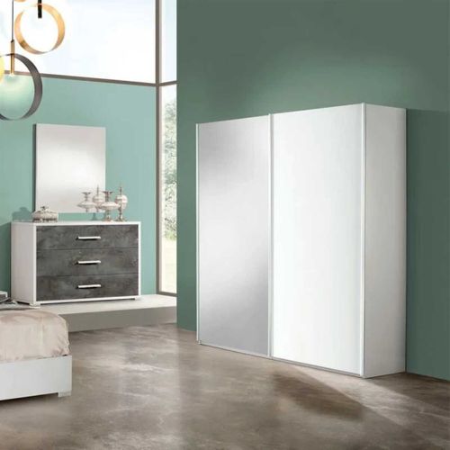 Armoire 2 Portes Coulissantes Avec Miroir - Izia Blanche