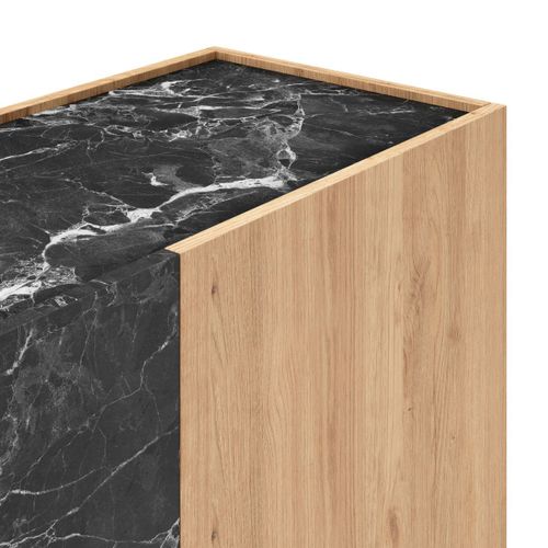 Buffet 3 Portes 140cm En Mélaminé Imitation Bois Et Marbre Noir - Odalys