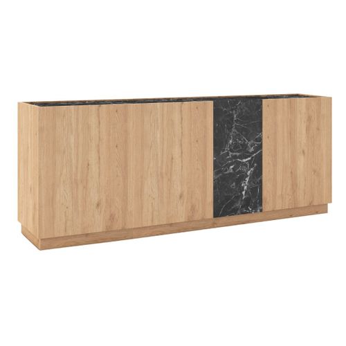 Buffet 4 Portes 180cm En Mélaminé Imitation Bois Et Marbre Noir - Odalys