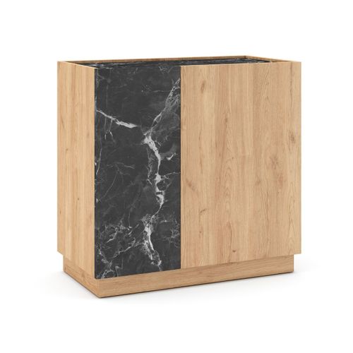 Buffet 2 Portes En Mélaminé Imitation Bois Et Marbre Noir - Odalys