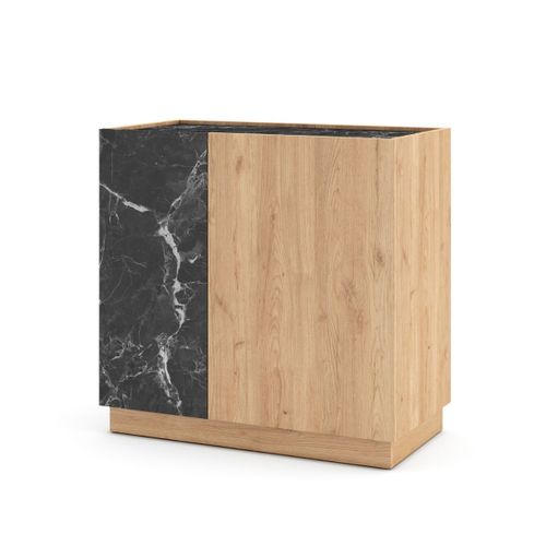 Buffet 2 Portes En Mélaminé Imitation Bois Et Marbre Noir - Odalys