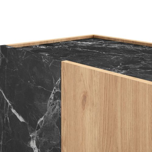 Buffet 2 Portes En Mélaminé Imitation Bois Et Marbre Noir - Odalys