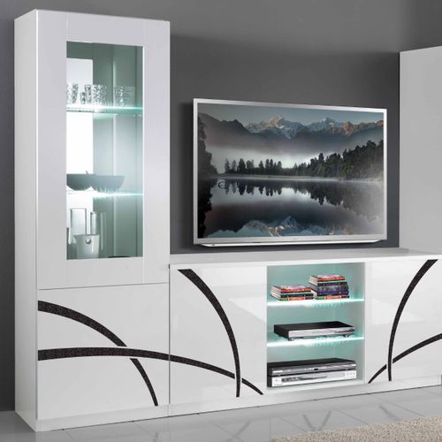 Vitrine Droite 1 Porte Laquée Brillant Blanc - Alyssa