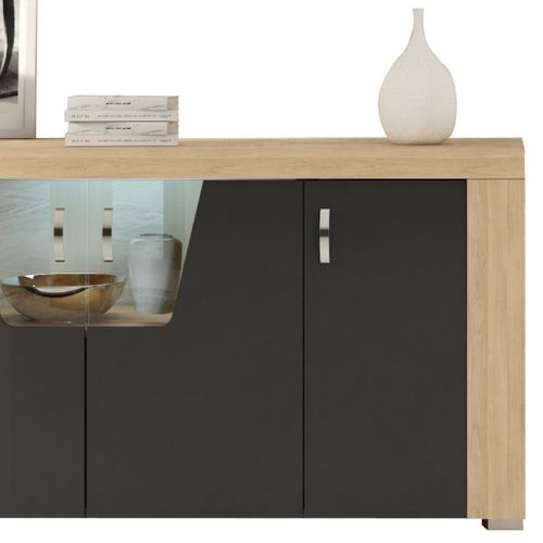 Buffet 4 Portes Aspect Chêne Miel Avec Eclairage LED - Guest