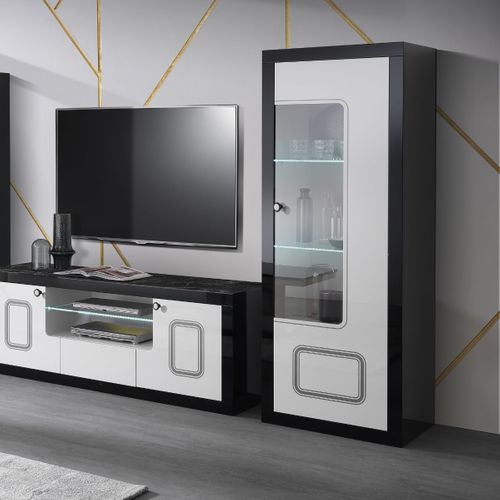 Vitrine 1 Porte Droite Laqué Noir Et Blanc - Robbie