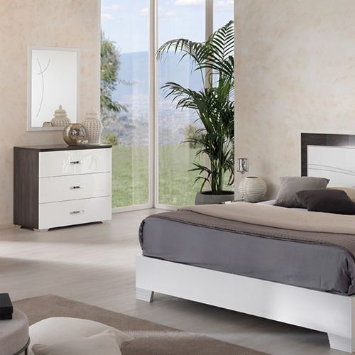 Miroir Rectangulaire Laqué Blanc Et Chêne Anthracite - Lucia