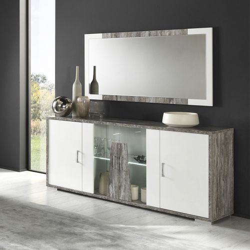 Miroir Rectangulaire Laqué Blanc Et Effet Bois Taupe - Denys