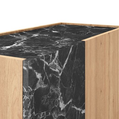 Meuble De Rangement 2 Portes En Mélaminé Imitation Bois Et Marbre Noir - Odalys