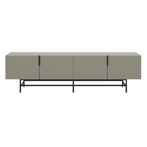 Meuble TV 4 Portes En Mélaminé Vert Kaki Et Piètement En Métal Laqué Noir - Aldine