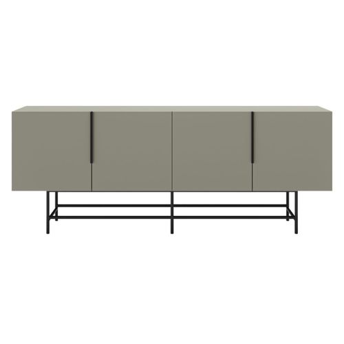 Buffet 4 Portes En Mélaminé Vert Kaki Et Piètement Et Poignées En Métal Laqué Noir - Aldine