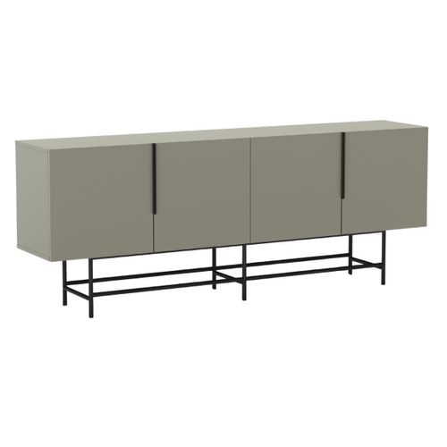 Buffet 4 Portes En Mélaminé Vert Kaki Et Piètement Et Poignées En Métal Laqué Noir - Aldine