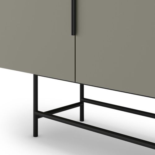 Buffet 4 Portes En Mélaminé Vert Kaki Et Piètement Et Poignées En Métal Laqué Noir - Aldine