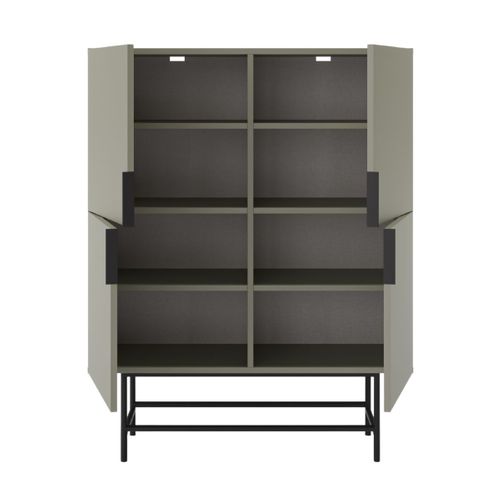 Meuble De Rangement 4 Portes En Mélaminé Vert Kaki Et Piètement Et Poignées En Métal Laqué Noir