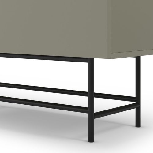 Meuble De Rangement 4 Portes En Mélaminé Vert Kaki Et Piètement Et Poignées En Métal Laqué Noir
