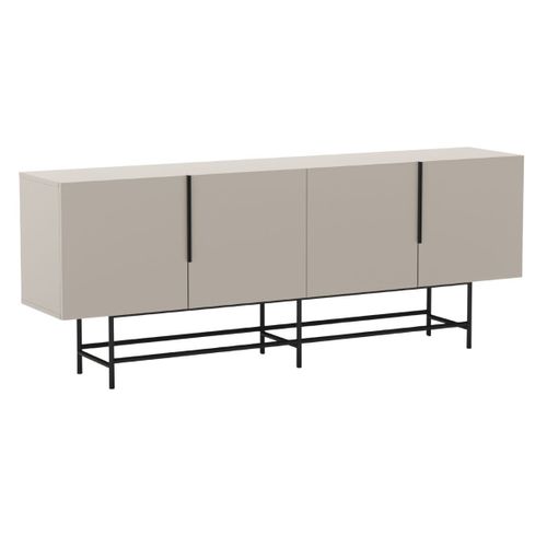 Buffet 4 Portes En Mélaminé Beige Et Piètement Et Poignées En Métal Laqué Noir - Aldine