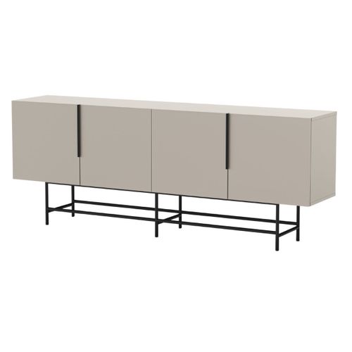 Buffet 4 Portes En Mélaminé Beige Et Piètement Et Poignées En Métal Laqué Noir - Aldine