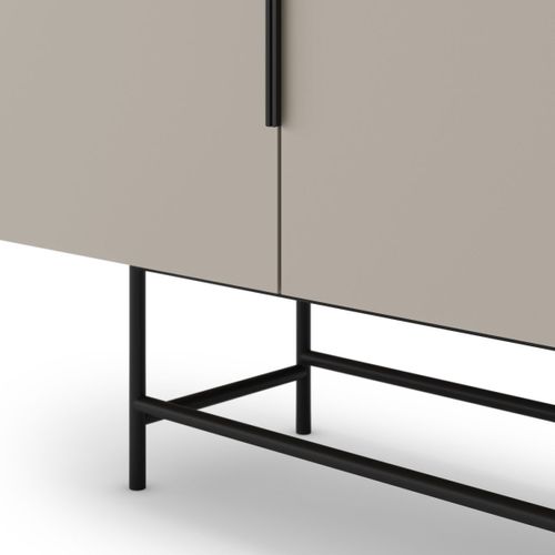 Buffet 4 Portes En Mélaminé Beige Et Piètement Et Poignées En Métal Laqué Noir - Aldine