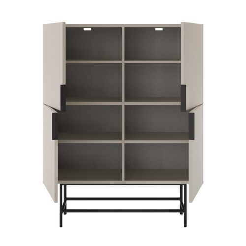 Meuble De Rangement 4 Portes En Mélaminé Beige Et Piètement Et Poignées En Métal Laqué Noir - Aldin