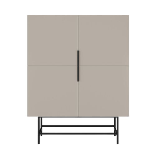 Meuble De Rangement 4 Portes En Mélaminé Beige Et Piètement Et Poignées En Métal Laqué Noir - Aldin