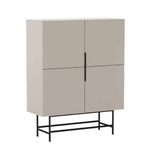 Meuble De Rangement 4 Portes En Mélaminé Beige Et Piètement Et Poignées En Métal Laqué Noir - Aldin