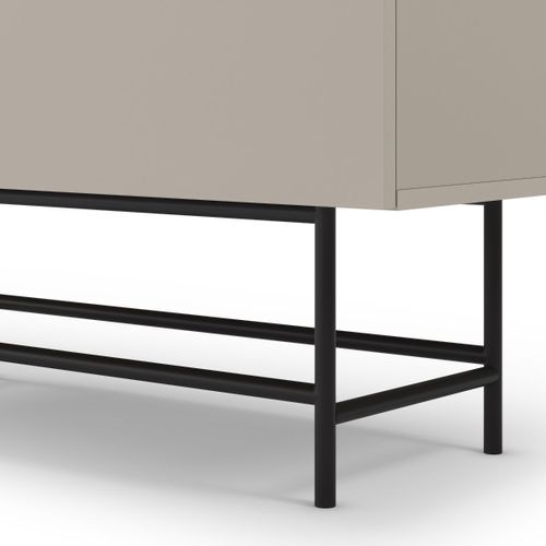 Meuble De Rangement 4 Portes En Mélaminé Beige Et Piètement Et Poignées En Métal Laqué Noir - Aldin