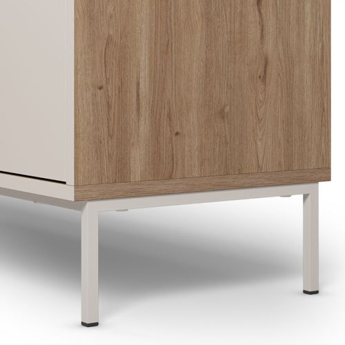 Buffet 3 Portes 150cm En Mélaminé Beige Et Imitation Bois Avec Découpe Graphique Oblique - Anouk
