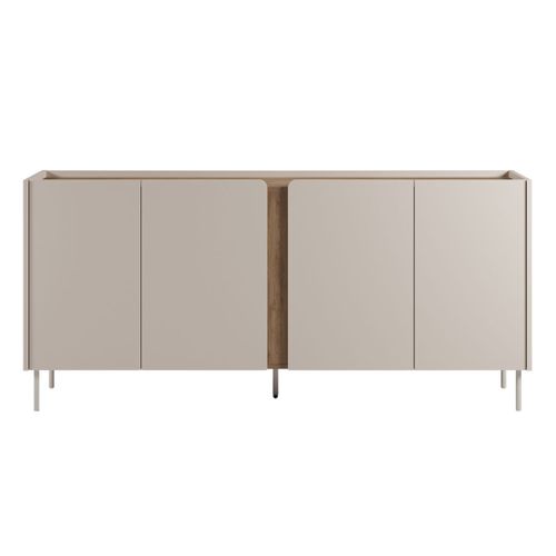 Buffet 4 Portes 180cm En Mélaminé Beige Et Imitation Bois Avec Découpe Graphique Bandeau - Liwenn