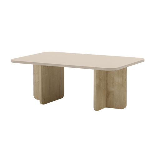 Table Basse Rectangulaire En Mélaminé Plateau Beige Et Piètement Imitation Bois - Hestia