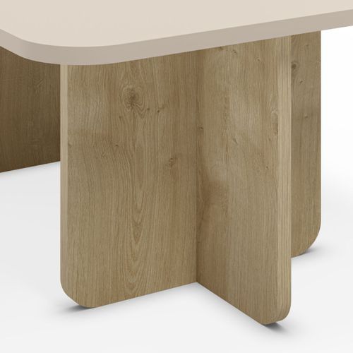Table Basse Rectangulaire En Mélaminé Plateau Beige Et Piètement Imitation Bois - Hestia