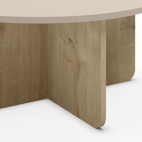 Table Basse Ronde Ø80cm En Mélaminé Plateau Beige Et Piètement Imitation Bois - Hestia