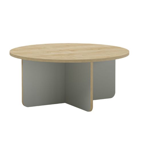 Table Basse Ronde Ø80cm En Mélaminé Plateau Imitation Bois Et Piètement Vert Sauge - Hestia