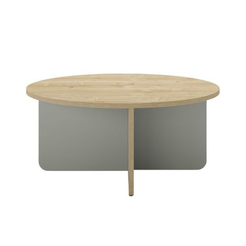 Table Basse Ronde Ø80cm En Mélaminé Plateau Imitation Bois Et Piètement Vert Sauge - Hestia