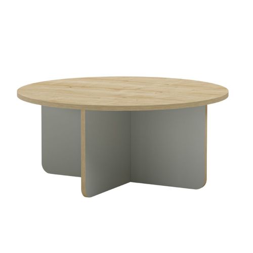 Table Basse Ronde Ø80cm En Mélaminé Plateau Imitation Bois Et Piètement Vert Sauge - Hestia