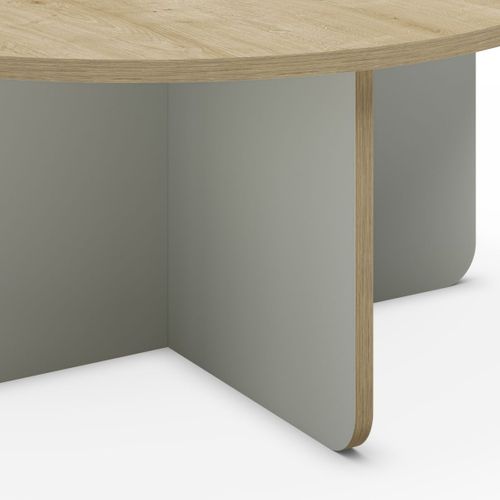 Table Basse Ronde Ø80cm En Mélaminé Plateau Imitation Bois Et Piètement Vert Sauge - Hestia