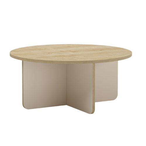 Table Basse Ronde Ø80cm En Mélaminé Plateau Imitation Bois Et Piètement Beige - Hestia