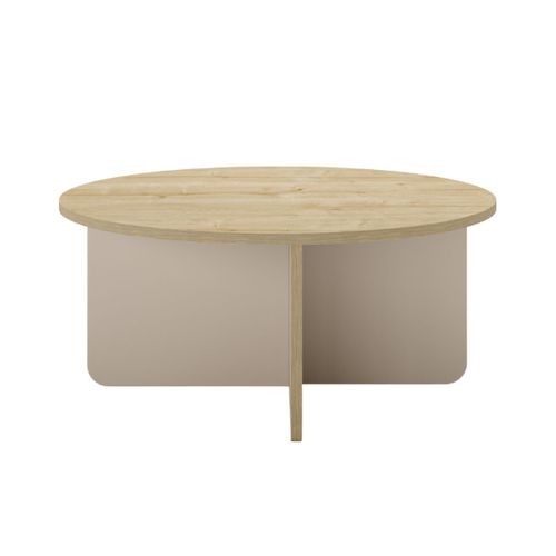 Table Basse Ronde Ø80cm En Mélaminé Plateau Imitation Bois Et Piètement Beige - Hestia