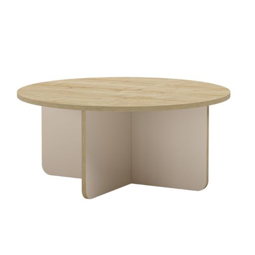 Table Basse Ronde Ø80cm En Mélaminé Plateau Imitation Bois Et Piètement Beige - Hestia