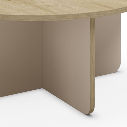 Table Basse Ronde Ø80cm En Mélaminé Plateau Imitation Bois Et Piètement Beige - Hestia