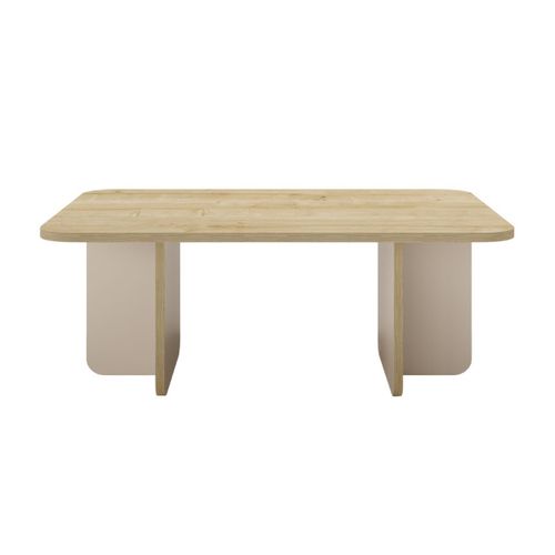 Table Basse Rectangulaire En Mélaminé Plateau Imitation Bois Et Piètement Beige - Hestia