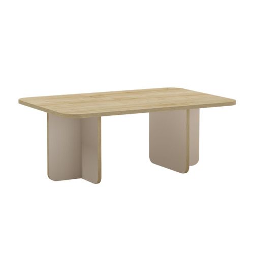 Table Basse Rectangulaire En Mélaminé Plateau Imitation Bois Et Piètement Beige - Hestia