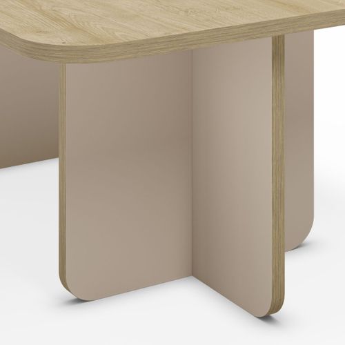 Table Basse Rectangulaire En Mélaminé Plateau Imitation Bois Et Piètement Beige - Hestia