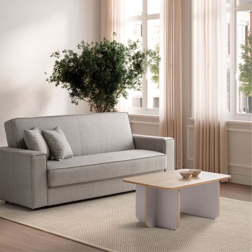 Table Basse Rectangulaire En Mélaminé Plateau Imitation Bois Et Piètement Beige - Hestia