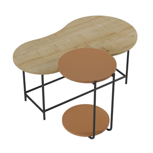 Tables Basses Gigogne 1 Table Ovale Plateau Imitation Bois Et 1 Table Ronde Plateau Terracotta Pièt