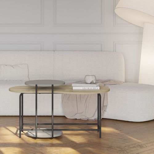 Tables Basses Gigogne 1 Ovale Plateau Imitation Bois Et 1 Ronde Plateau Vert Sauge Piètement Métal