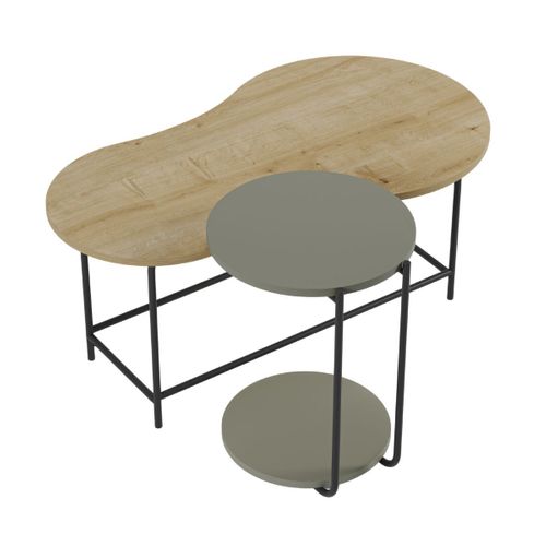 Tables Basses Gigogne 1 Ovale Plateau Imitation Bois Et 1 Ronde Plateau Vert Sauge Piètement Métal