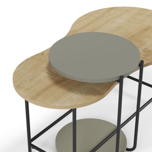 Tables Basses Gigogne 1 Ovale Plateau Imitation Bois Et 1 Ronde Plateau Vert Sauge Piètement Métal