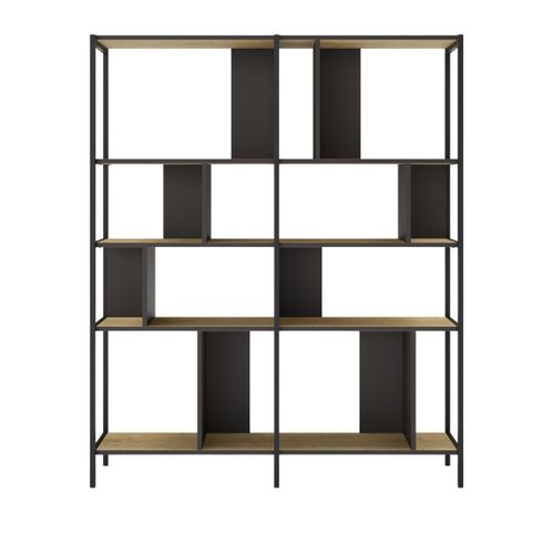 Etagère Graphique 4 Niveaux 144cm En Mélaminé Imitation Bois Et Structure En Métal Laqué Noir - Ant