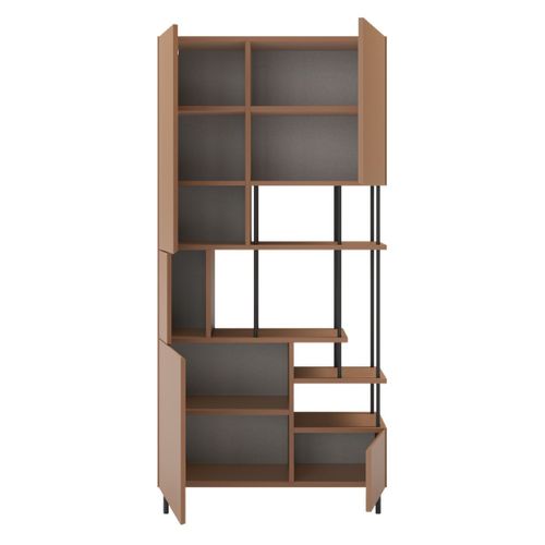 Etagère Graphique Et Asymétrique Semi-ouverte 5 Portes En Mélaminé Terracotta Et Métal Noir - Manel