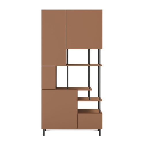 Etagère Graphique Et Asymétrique Semi-ouverte 5 Portes En Mélaminé Terracotta Et Métal Noir - Manel