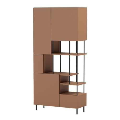 Etagère Graphique Et Asymétrique Semi-ouverte 5 Portes En Mélaminé Terracotta Et Métal Noir - Manel